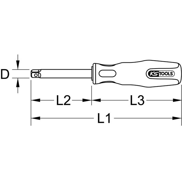 Technische Zeichnung eines Schraubendrehers mit Maßen und KS Tools Logo