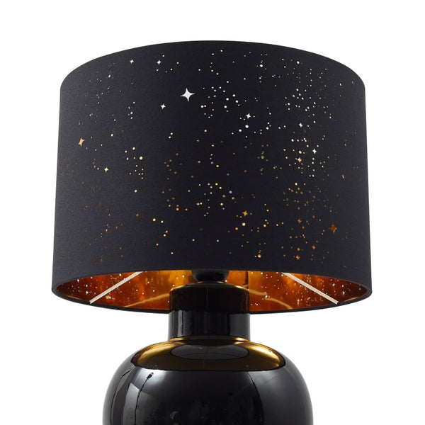 Dekorative Tischleuchte mit schwarzem Schirm und Sternenmuster