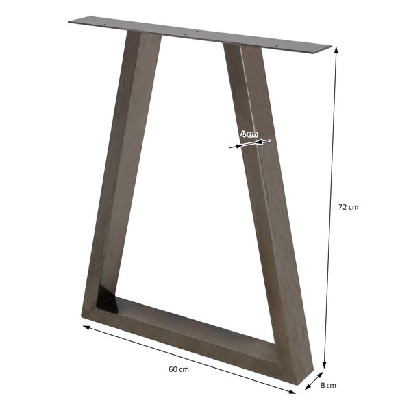 ECD Germany 2x Tischbeine Trapez Design, 60 x 72 cm, Dunkelgrau, aus pulverbeschichtetem Stahl, Industriedesign, Metall Tischkufen Tischuntergestell Tischgestell Möbelfüße, für Esstisch, Schreibtisch