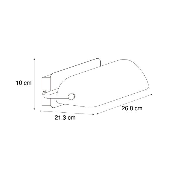 Technische Zeichnung einer Wandleuchte mit Maßangaben: Höhe 10 cm, Tiefe 21,3 cm, Breite 26,8 cm.