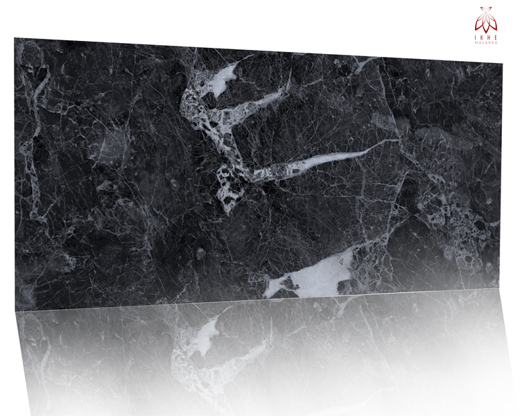 3D Wandpaneel Marmoroptik PVC 120x60cm – Luxuriöse Wandverkleidung DIY-Montage, Alternative zu Fliesen für Bad & Küche Schwarz 01