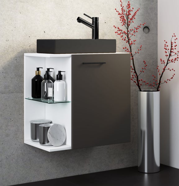 2-tlg Waschtisch Hausa Toilette schmal Schwarz