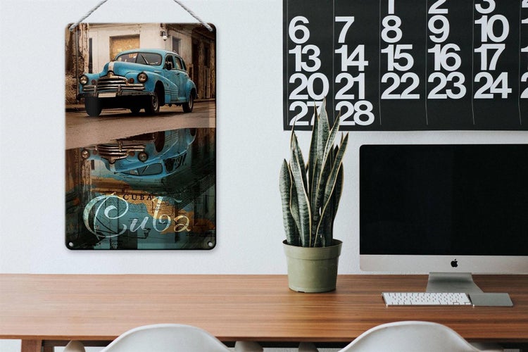Blechschild Spruch 20x30cm Cuba Auto blau Oldtimer