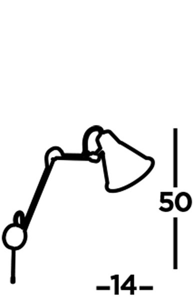 Technische Zeichnung einer Schreibtischlampe mit den Maßen 50 und 14