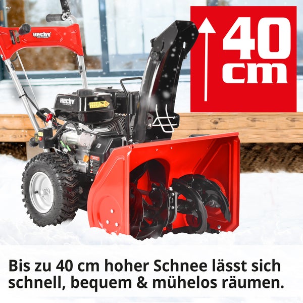 Rote Schneefräse von Hecht mit einer Schneeräumhöhe von 40 cm