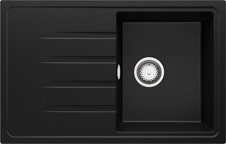 PRIMAGRAN Spülbecken Schwarz Metallic 78x50cm, Granitspüle 1 Becken + Ablauf-Set, Küchenspüle ab 45er Unterschrank - Mailand