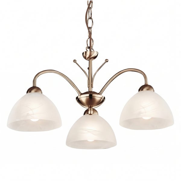 Deckenleuchte mit drei Lampen und Lampenschirmen aus Glas