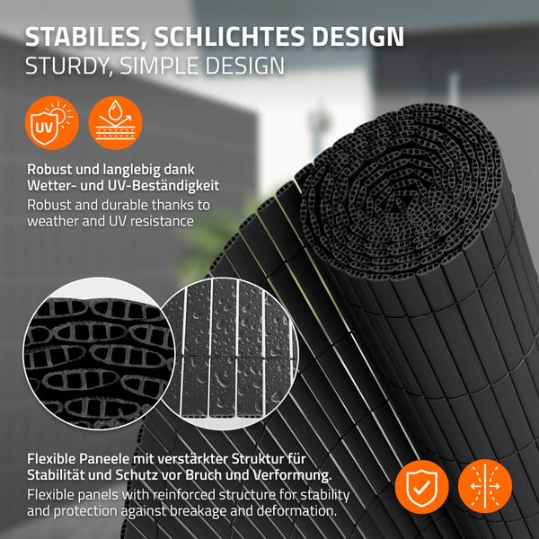 ECD Germany PVC Sichtschutzmatte 140x300 cm, Anthrazit, Sichtschutzzaun 3-Gewicht-Verstärkung, UV-beständig, Wasserdicht, Windschutz Balkonverkleidung Zaunblende Sichtschutz für Garten Balkon Terrasse
