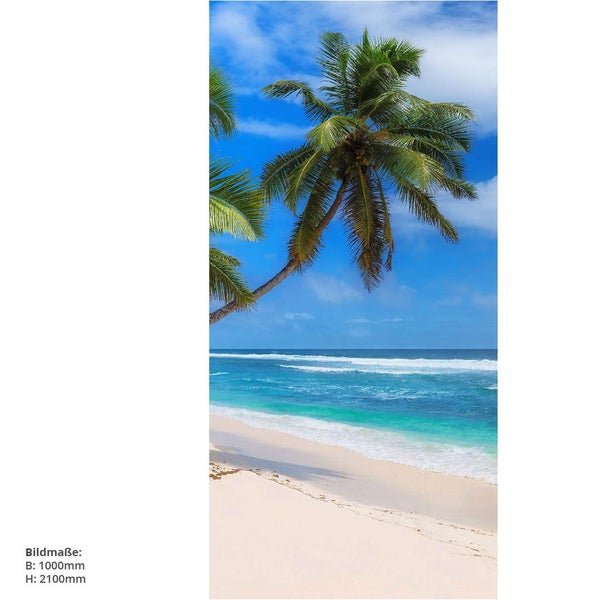 Fototapete mit Strandmotiv, Palmen, blauem Himmel und Meer