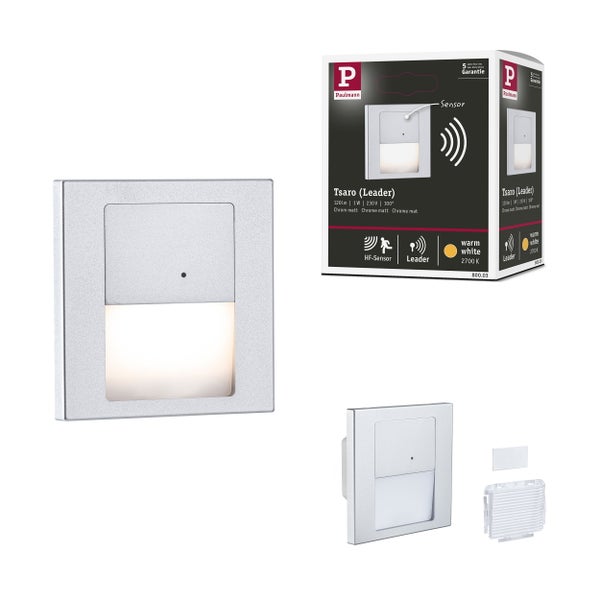 LED Wandeinbauleuchte Tsaro eckig 80x36mm 1W 80lm 230V 2700K Chrom matt