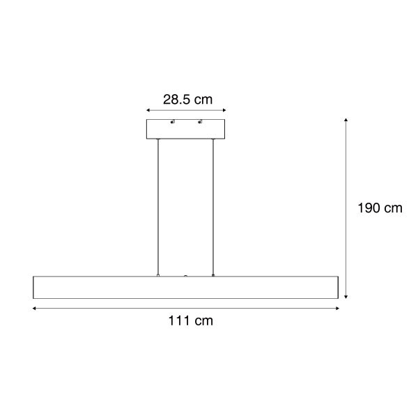 Technische Zeichnung einer Pendelleuchte mit den Maßen 111 cm, 28,5 cm und 190 cm.