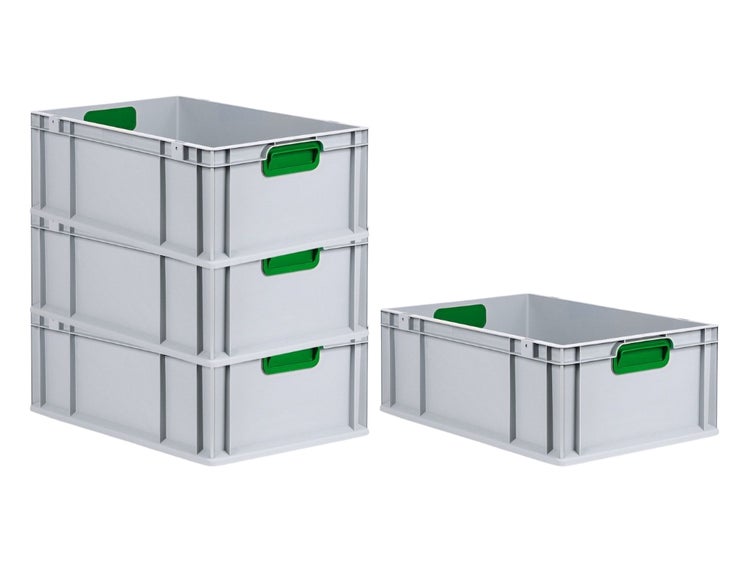 PROREGAL Spar Set 4x Eurobox Nextgen Color HxBxT 22 x 40 x 60 cm 44 Liter Griffe Grün Geschlossen Verstärkter Boden Eurobehälter Transportbox