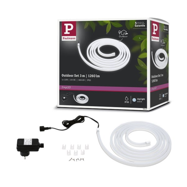SimpLED LED Strip Outdoor Komplettset 3m beschichtet IP65 12W 420lm/m 40 LEDs/m 6500K 18VA
