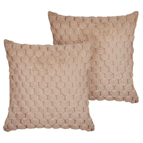 Dekokissen 2er Set PURSLANE Webpelz 43 x 43 cm Sandbeige Geometrisches Muster