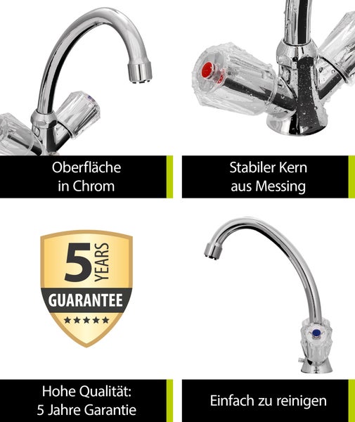 aquaSu® Zweigriffmischer Standard Plus für Waschtisch | Niederdruck | Chrom | Wasserhahn | 779449