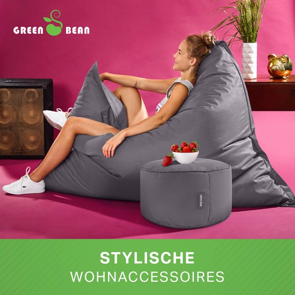 Green Bean 2er Set XXL Sitzsack inkl. Pouf fertig befüllt mit EPS-Perlen - Riesensitzsack 140x180 Lounge Sitz-Kissen Bean-Bag Chair  - Anthrazit