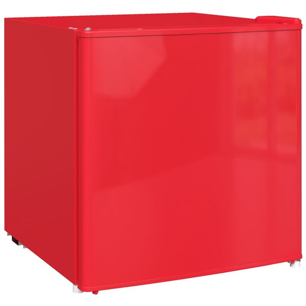 Kompakter roter Minikühlschrank mit glänzender Oberfläche.