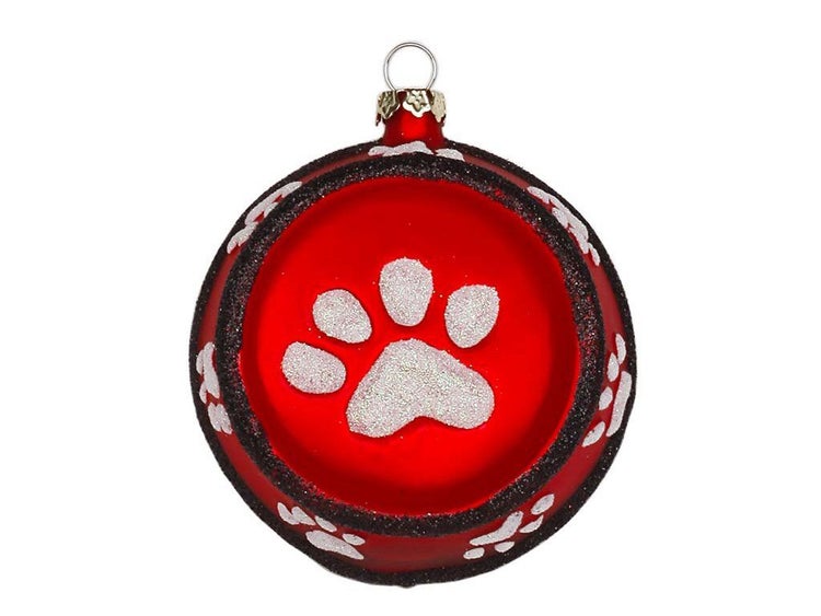 Weihnachtskugel aus Glas mit Pfotenabdruck Motiv als Baumschmuck