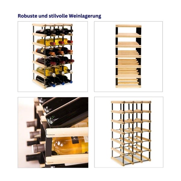 PROREGAL Modulares Weinregal Vinotega Mod Metal HxBxT 62,5 x 32,5 x 24,5 cm 3 x 6 Flaschen Massives Kiefernholz Natur