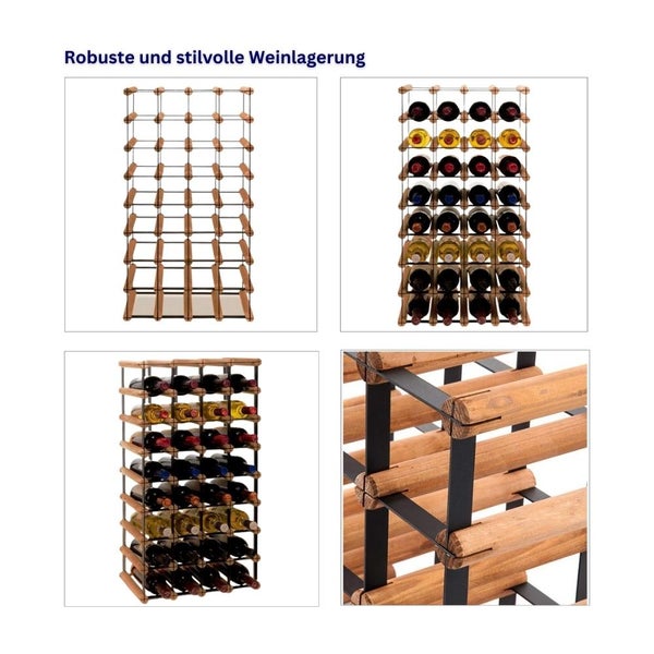 PROREGAL Modulares Weinregal Vinotega Mod Metal HxBxT 82,5 x 42,5 x 24,5 cm 4 x 8 Flaschen Massives Kiefernholz Braun Geölt