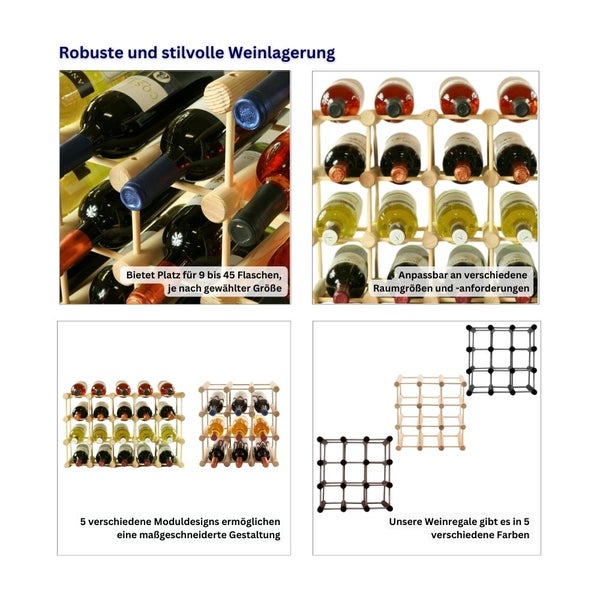 PROREGAL Modulares Weinregal Vinotega Mod HxBxT 36 x 36 x 24 cm 4 x  9 Flaschen Massives Kiefernholz Natur