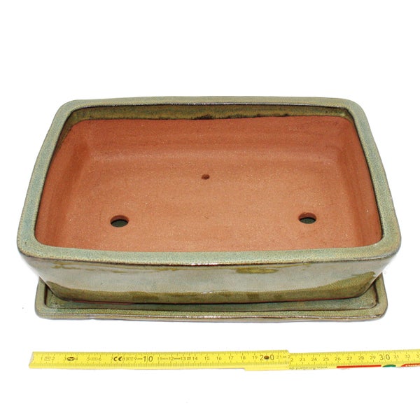 Bonsai-Schale mit Unterteller Gr. 5 - oliv-braun - rechteckig G30 - L 32cm - B 24,5cm - H 8cm