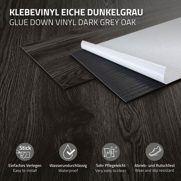 ML-Design Deluxe PVC Bodenbelag, Selbstklebende Vinyl-Dielen, Vinylboden, 91,5 cm x 15,3 cm x 2 mm, Dicke 2mm, 4,46m²/32 Dielen, Eiche Dunkelgrau, Holzoptik, rutschfest, wasserfest, Einfache Verlegung