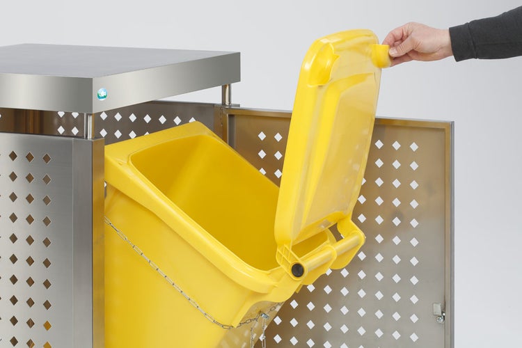 PROREGAL Robuster Müllbehälterschrank Mit Doppelbartschloss 120 Liter HxBxT 115 x 67,5 x 62,5 cm Edelstahl Silber