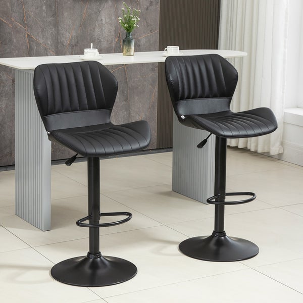 HOMCOM 2er-Set Barhocker 360° drehbare Barstühle höhenverstellbar Bistrohocker mit Rückenlehne Drehstühle für Bartheke Küche und Esszimmer modernes Design Kunstleder Schwarz 48,5 x 55,5 x 90-110 cm