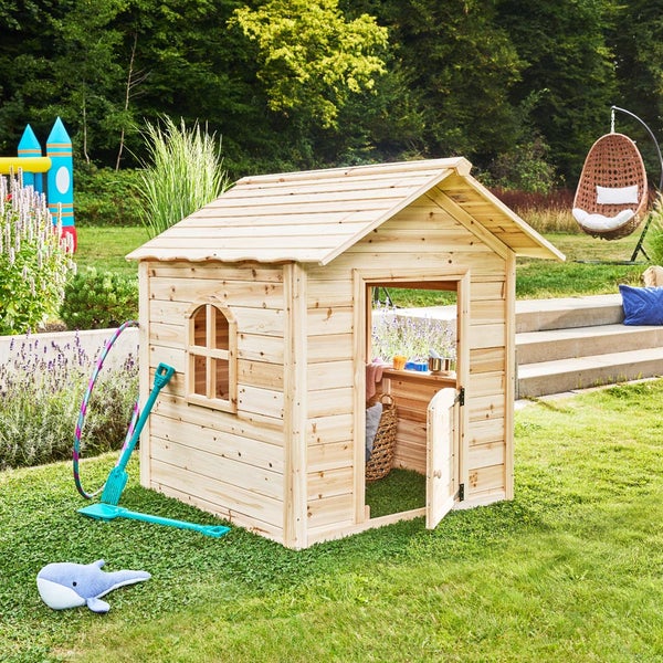 Home Deluxe - Spielhaus - DER GROßE PALAST Natur -118 x 138 x 132 cm - ohne Bank - Kinderspielhaus, inkl. Montagematerial I Gartenhaus Holzhaus Kinderhaus