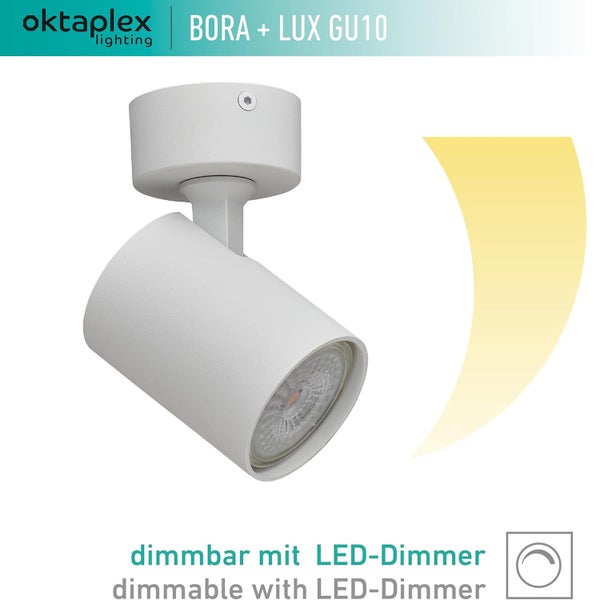 Bora Deckenstrahler stufenlos dimmbar GU10 Leuchtmittel 400lm 2700K warmweiß 5W 230V Spotleuchte 1-flammig weiß für Schlafzimmer Wohnzimmer Küche
