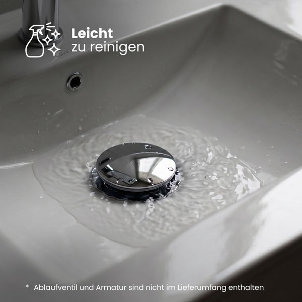 Keramik-Waschbecken mit glatter Oberfläche, Symbol für leichte Reinigung.