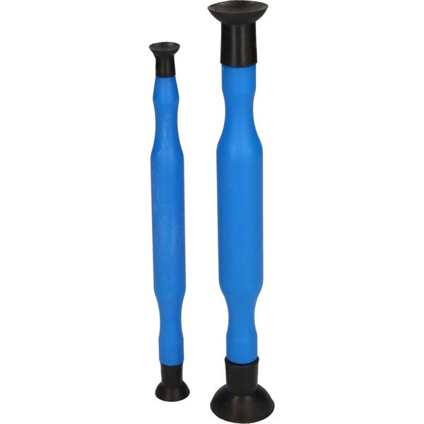 Zwei blaue Pömpel mit Gummisauger