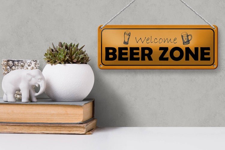 Blechschild Spruch 27x10cm welcome Beer Zone Dekoration
