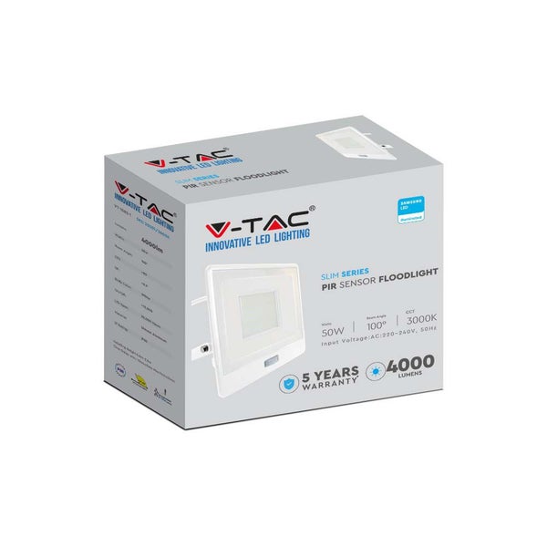 V-TAC LED-Flutlichtstrahler mit Bewegungsmelder in Produktverpackung