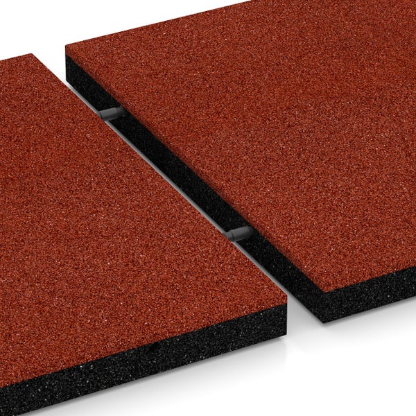 Fallschutzmatten aus rotem Gummigranulat mit Steckverbindern.
