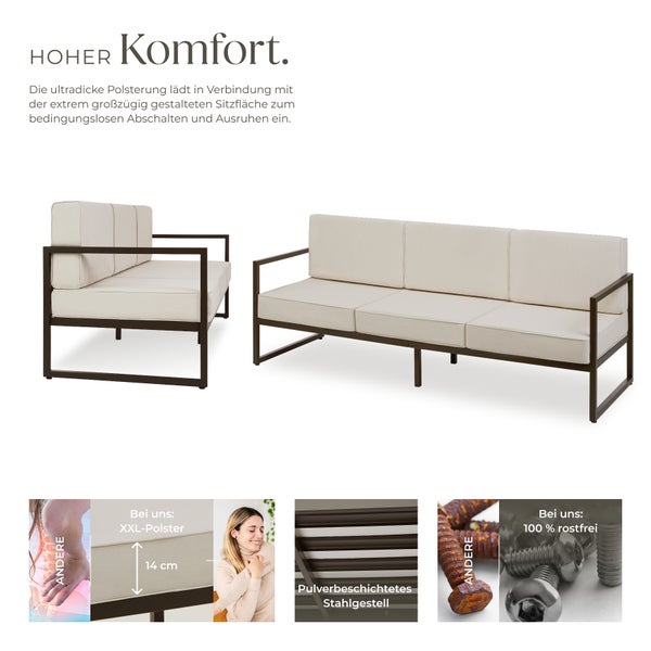 Garten-Loungesofa tectake Comosa 210 x 78 x 85 cm Dicke des Sitzpolsters 14 cm braun/beige