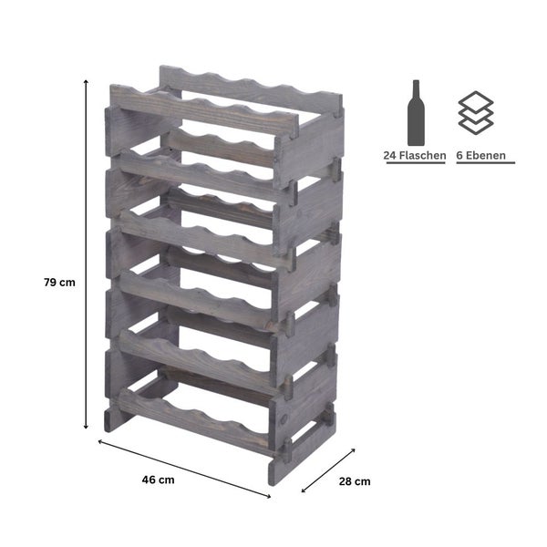 Weinregal VINOTECA FLEX PRO HxBxT 79x46x28cm 24 Flaschen auf 6 Ebenen Massives Kiefernholz Grau