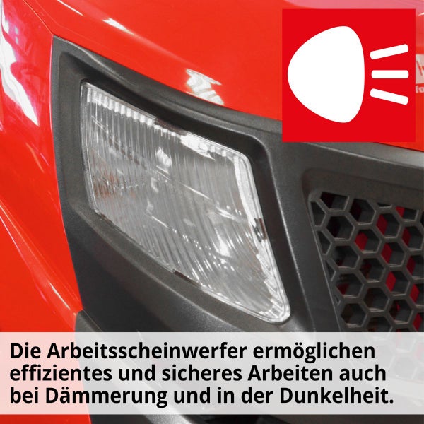 Nahaufnahme eines Arbeitsscheinwerfers an einem Fahrzeug