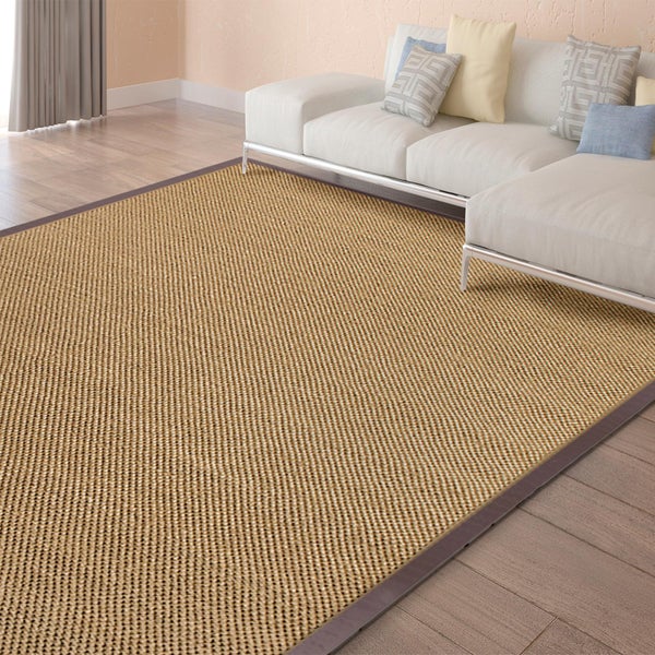 FLOORDIREKT Sisal-Teppich Tiger-Eye - aus 100% Sisal - mit Brodüre - Natur - Rand: Braun - 160 x 230 cm