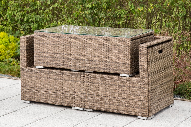 Vigo Gartenlounge Set, 1 Bank, 2 Sessel, 2 Hocker, inkl. Auflagen, 1 Tisch