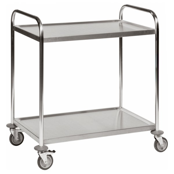Edelstahl Servierwagen mit zwei Ablageflächen und Rollen