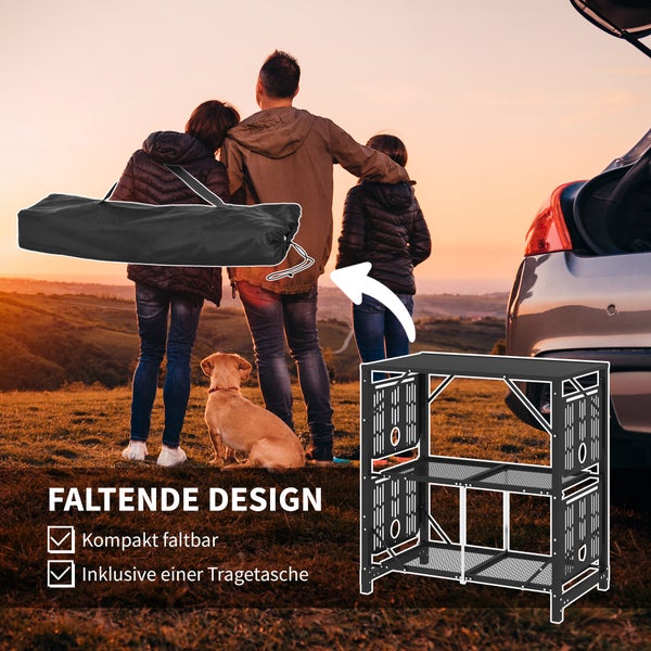 Outsunny Campingtisch Faltbar, Camping-Küchentisch mit 2 Ablagen, 126L x 44B x 80H cm, Metall, Schwarz
