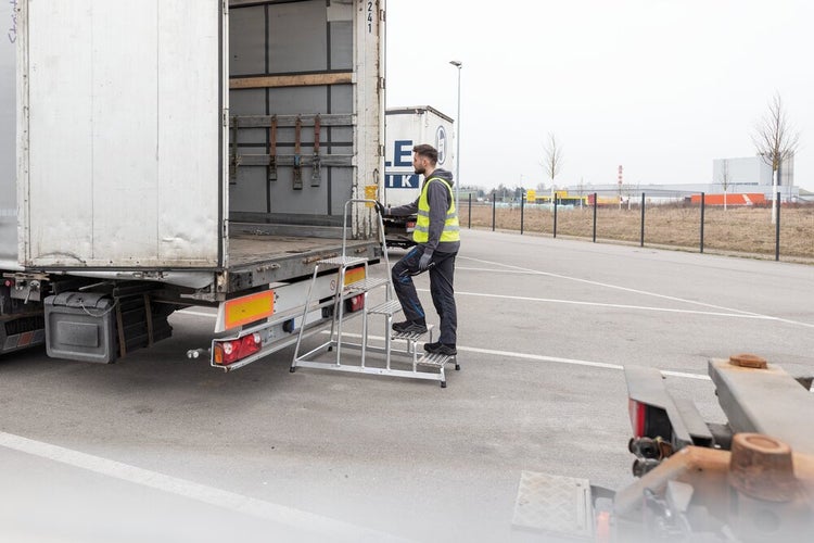 PROREGAL Arbeitspodest Starr Mit Handlauf 3 Stufen Aluminium-Warzenblech Rutschfeste Kunststoffschuhe