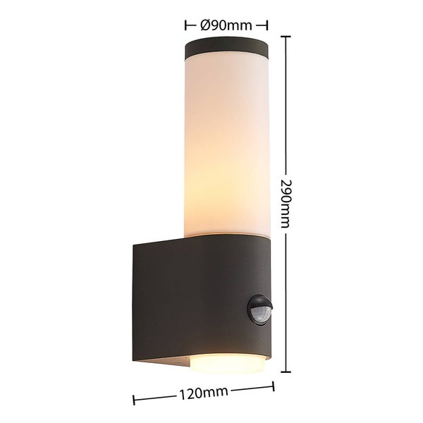 Lindby Wandleuchte außen Okari mit Bewegungsmelder (spritzwassergeschützt (Modern) in Schwarz aus Aluminium (1 flammig, E27) - Wandlampe für Außenwand/Hauswand Haus Terrasse und Balkon