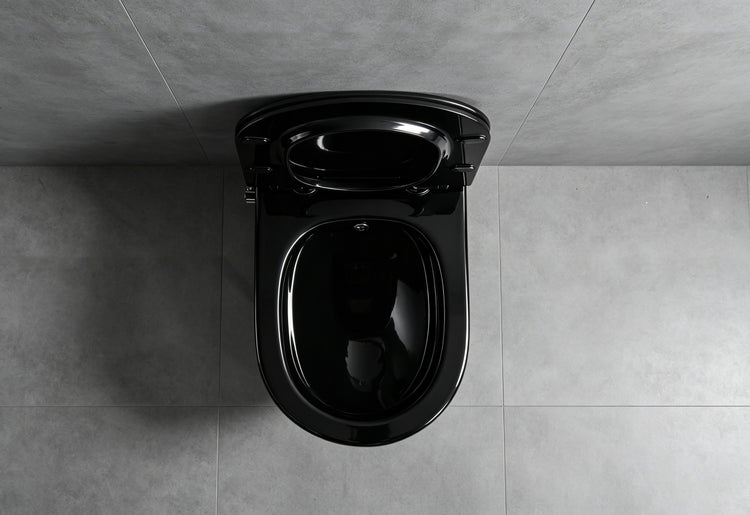 Schwarzes Dusch-WC mit aktivem Wasserstrahl der integrierten Gesäßdusche.
