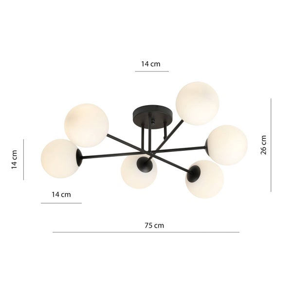 Euluna Deckenlampe Glassy (Modern) in Schwarz aus Glas (6 flammig, E14) - Deckenleuchte Lampe Wohnzimmerleuchte