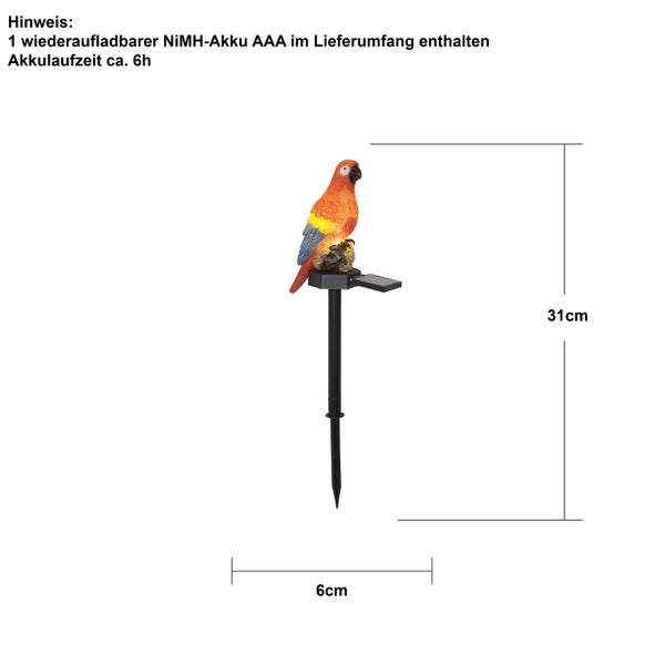 Dekorative Solarleuchte Papagei, 31 cm hoch, Gartendekoration