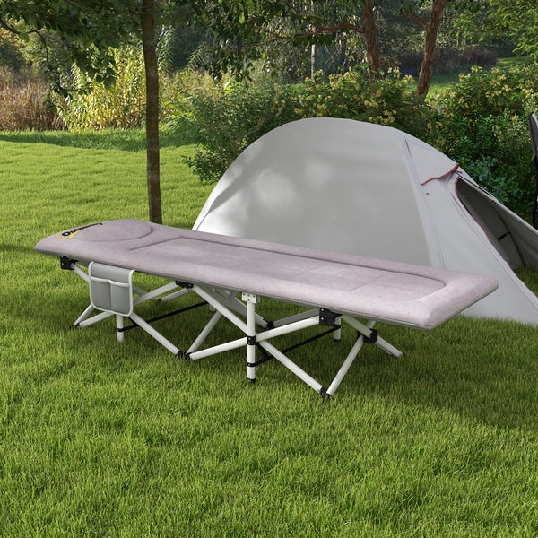 Outsunny Feldbett, Faltbares Campingbett mit Aufbewahrungstasche, Campingliege mit Tragetasche, bis 200 kg belastbar, Oxford, Grau, 200 x 65 x 42 cm