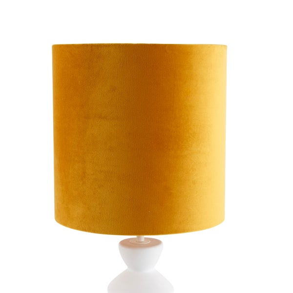 Design-Tischleuchte mit weißem Samtlampenschirm, gelb mit gold 25 cm - Alisia